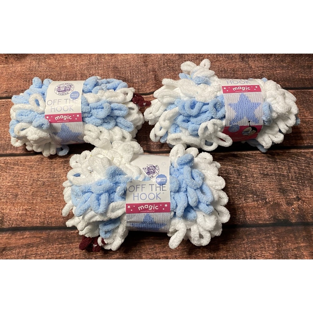 Lion Brand Yarn Off The Hook Magic STAR (Color 501) Blue & White 3 Skeins 3.3 oz